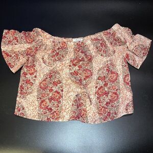 Madewell Watercolor Paisley Off Shoulder Silk Top Red Pink Small NWOT